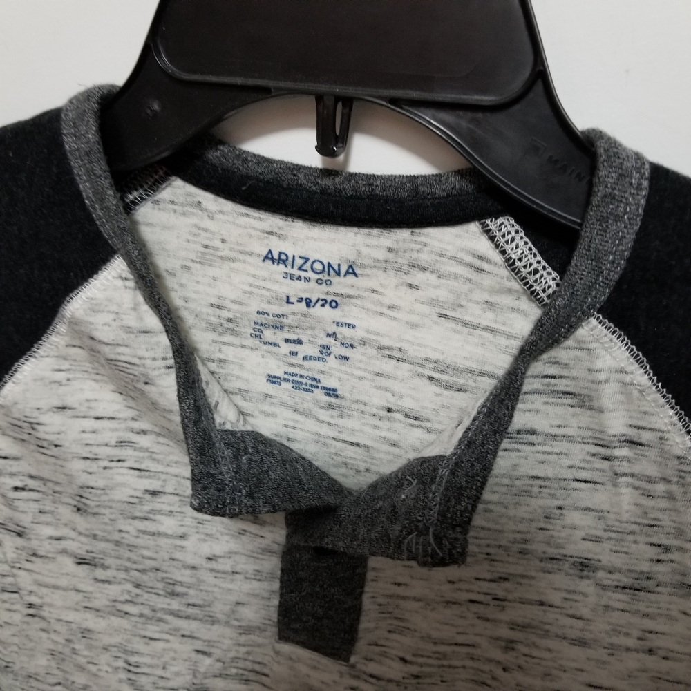 Arizona Jeans 2-Button Long Sleeve Henley Shirt Black White Boys Size Large - Picture 3 of 4